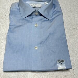 Calvin Klein Men's Herringbone Steel+  Blue Shirt 15 32/33 New with Tags $26